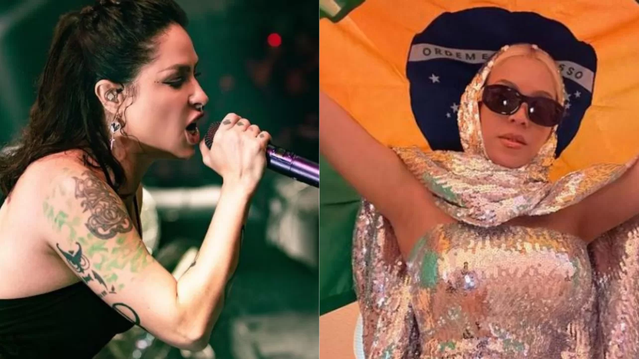 Pity cantando em show e Beyoncé segura a bandeira do Brasil