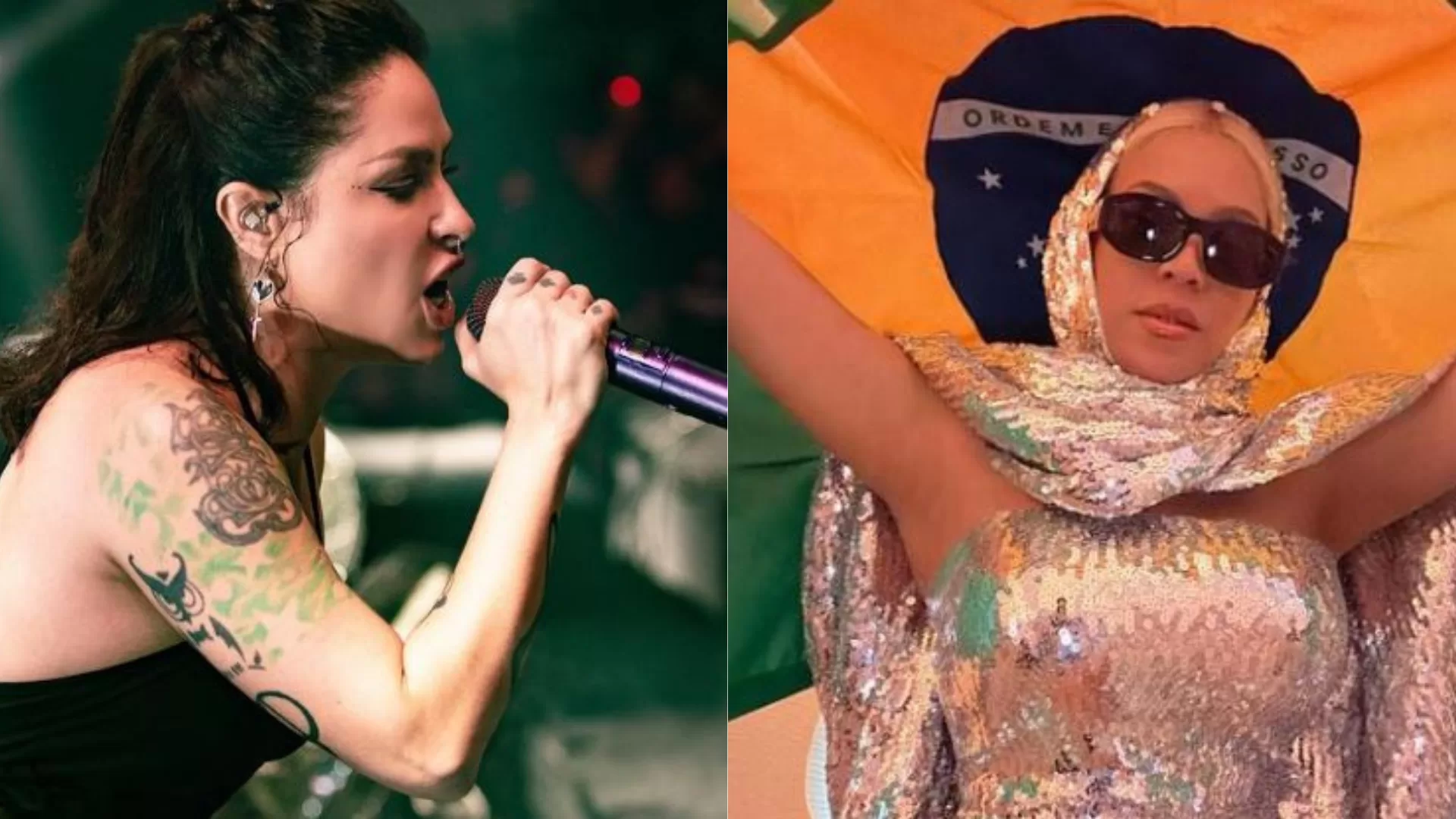 Pity cantando em show e Beyoncé segura a bandeira do Brasil